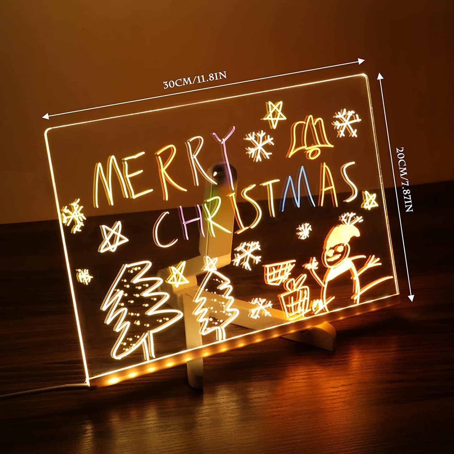 Gleam: LED Message Sketch Board & Night Lamp with Acrylic Dry Erase Surface, Stand & 13 Glow Pens for Home, Office & Gifting