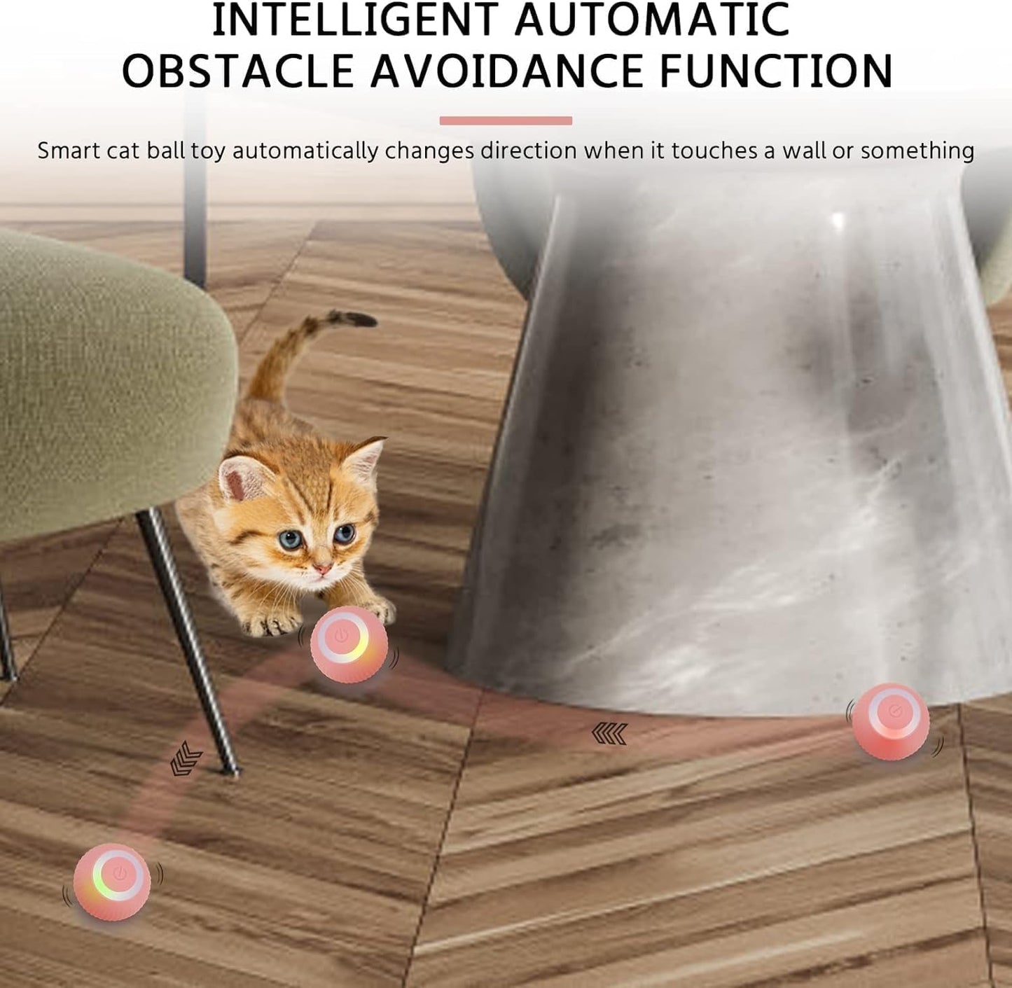 Pounce: Interactive LED Cat Toy Ball with 360° Rotating Motion, Smart Obstacle Avoidance & Rechargeable Design