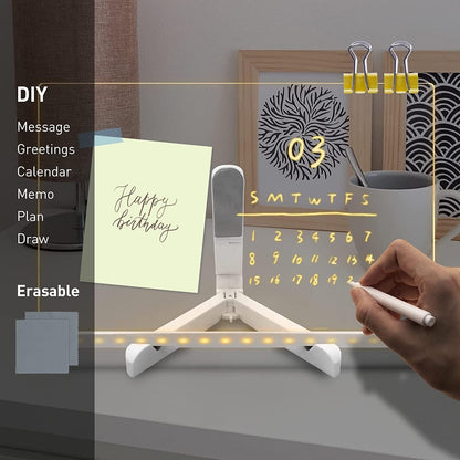 Gleam: LED Message Sketch Board & Night Lamp with Acrylic Dry Erase Surface, Stand & 13 Glow Pens for Home, Office & Gifting
