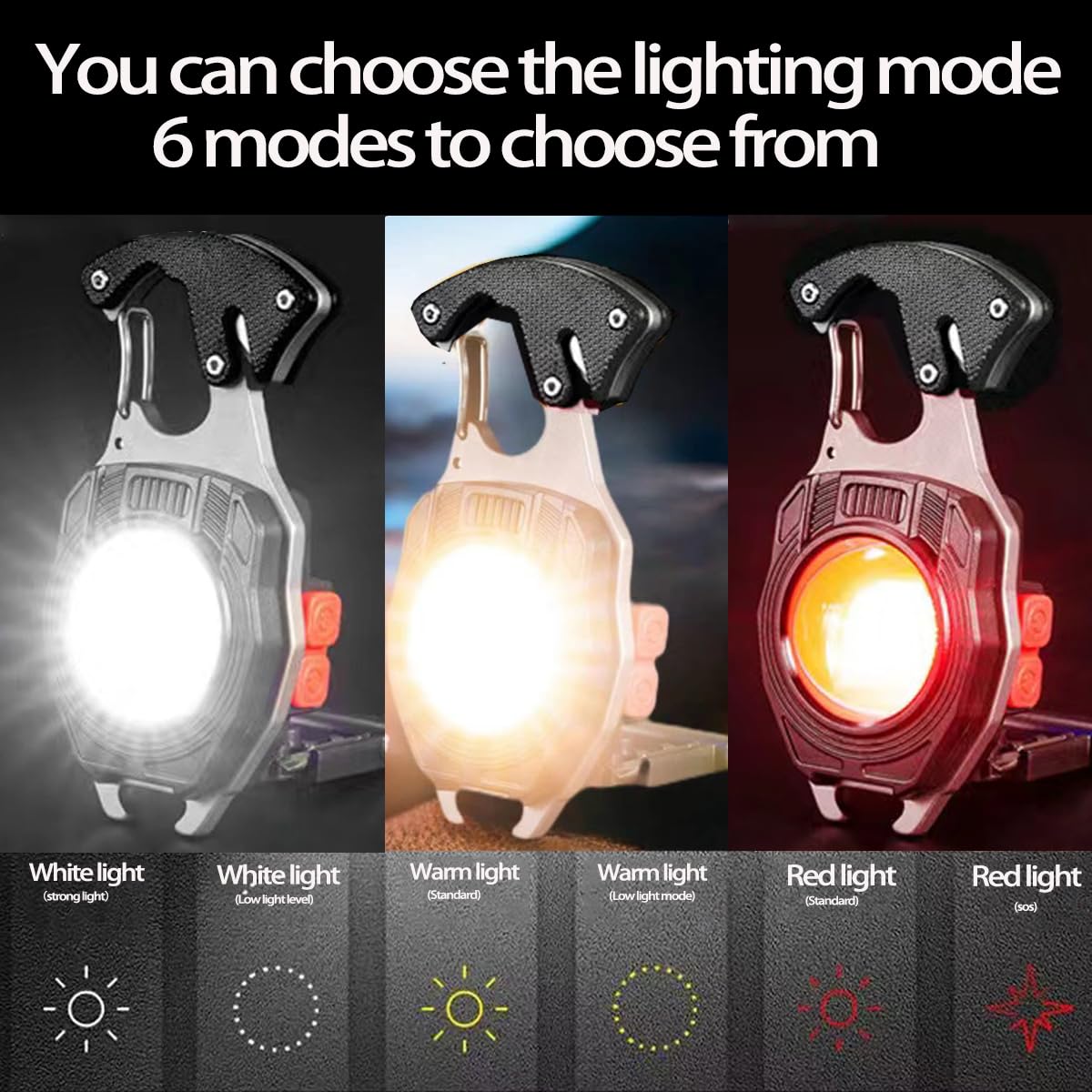 Glowbit: Ultimate 9-in-1 COB Keychain LED Work Light with Magnetic Back, Lighter, Bottle Opener, Screwdriver, Whistle, Seatbelt Cutter, Foldable Stand & Carabiner with USB-C Charging