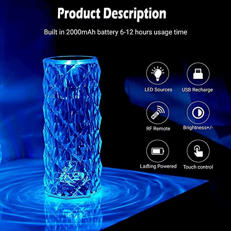 Lucidity: crystal Aura Night Light with 16-Color Changing LED, USB Rechargeable Touch Control & Diamond Cut Design for Bedroom & Décor