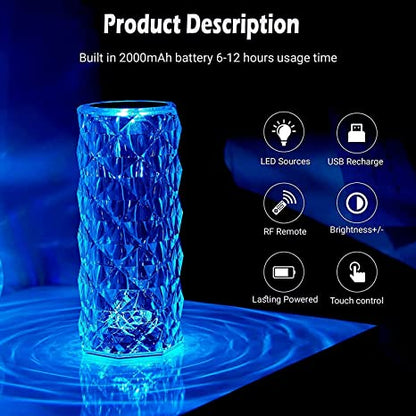 Lucidity: crystal Aura Night Light with 16-Color Changing LED, USB Rechargeable Touch Control & Diamond Cut Design for Bedroom & Décor