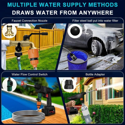 PowerJet: Cordless 48V High-Pressure Car Washer with 12,000mAh Dual Battery, Adjustable Nozzle & 5M Hose for Bike & Car Cleaning