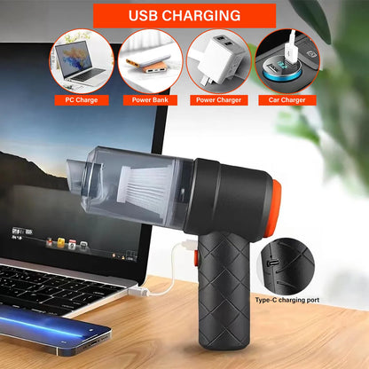 MiniVac: Type-C Rechargeable 2-in-1 Portable Vacuum Cleaner & Blower with Powerful Suction & 3 Nozzles for Car, Home & Office