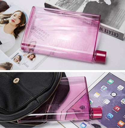 SlimSip: Ultra-Slim A5 Memo Bottle (420ml) – BPA-Free Flat Water Bottle for Easy Carry in Bags & Backpacks