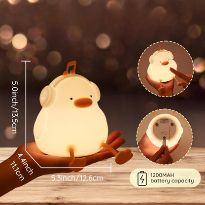 DJDuck: Adorable Silicone Duck with Headphones LED Lamp – Dimmable, Rechargeable Kawaii Room Decor