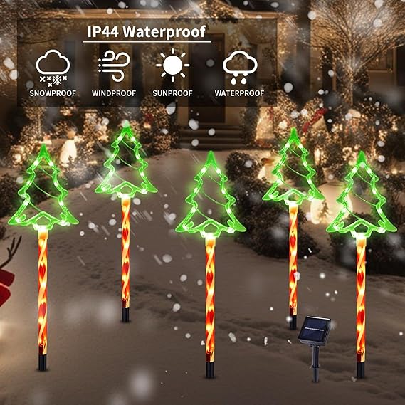 Twinkly: Solar LED Christmas Tree Garden Lights, Waterproof Outdoor Décor with Auto On/Off, 8 Modes & Festive Glow for Pathways, Patios, Yard
