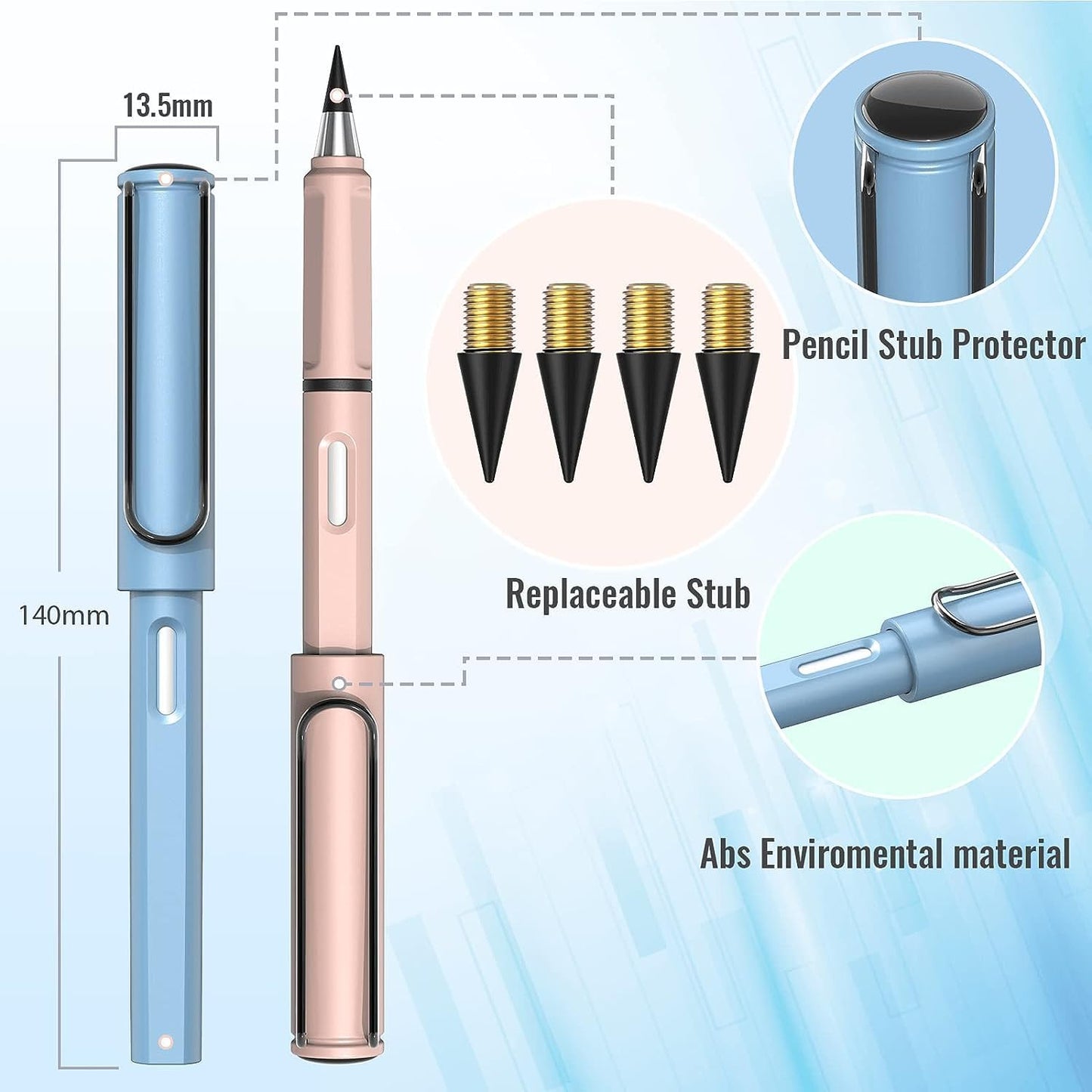 EverWrite: Pack of 4 Reusable Inkless Pencil – Everlasting Infinity Pencil with Eraser for Writing, Sketching & Drawing