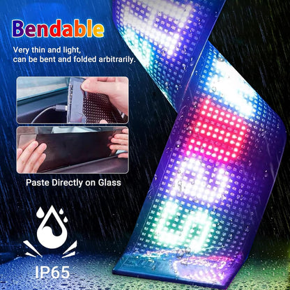 Pixy: RGB LED Matrix Display Panel with App & Remote Control, Flexible Pixel Sign Board for Cars, Rooms, Offices & Custom Scrolling Messages (7" × 3")
