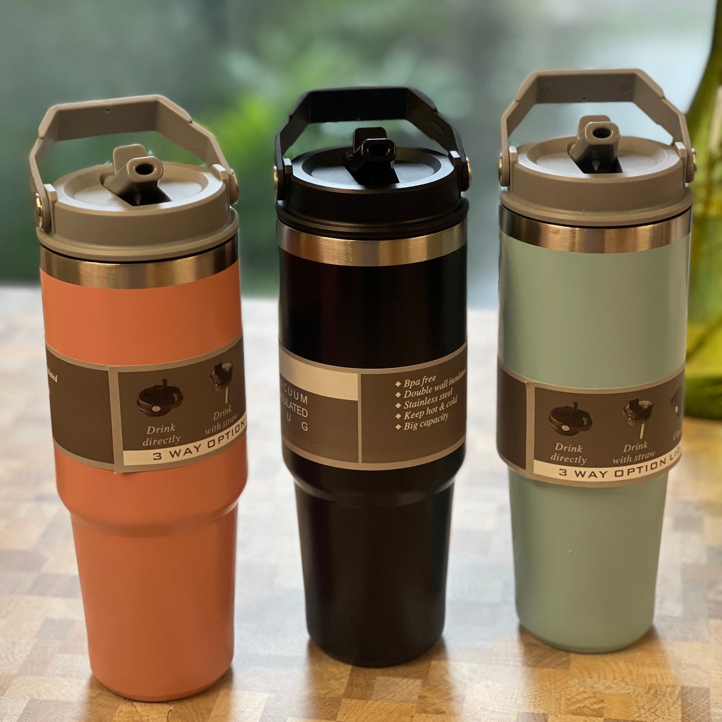 Stan: 900ml Leakproof & Insulated Stainless Steel Tumbler with Handle, Straw & Double-Wall Design for Hot & Cold Drinks