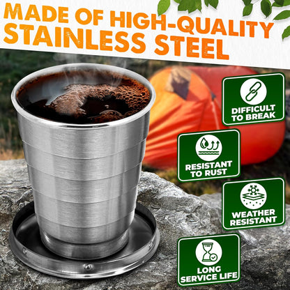 FoldyCup: Stainless Steel Folding Travel Cup with Leak-Proof Lid, Compact & Collapsible Pocket Mug for Camping, Hiking, Trekking & Outdoor Use (75ml)
