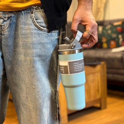 Stan: 900ml Leakproof & Insulated Stainless Steel Tumbler with Handle, Straw & Double-Wall Design for Hot & Cold Drinks