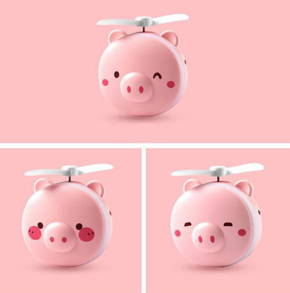 Snouty: 2-in-1 USB Rechargeable Piggy Mini Fan with LED Mirror Light, Cute Handheld Makeup Mirror & Portable Cooling Fan for Daily Use & Travel