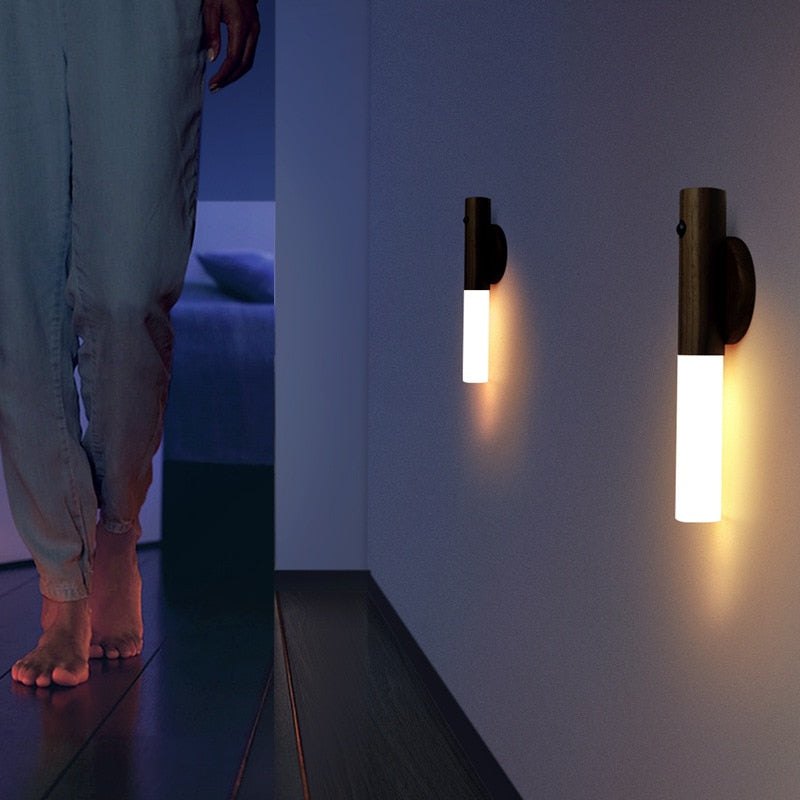 Wand: Magnetic Motion Sensor Light with USB Rechargeable LED & Wall-Mounted Wooden Torch Design for Home & Hallways