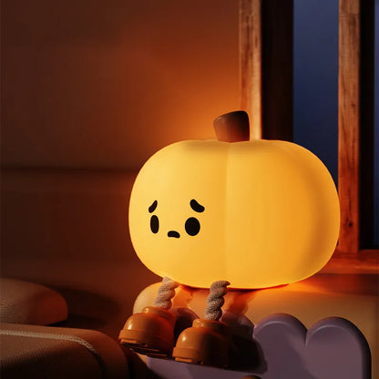 Pumkin: Portable Adorable Squishy Pumpkin Night Lamp with Dimmable LED, Rechargeable Silicone Design & Touch Control