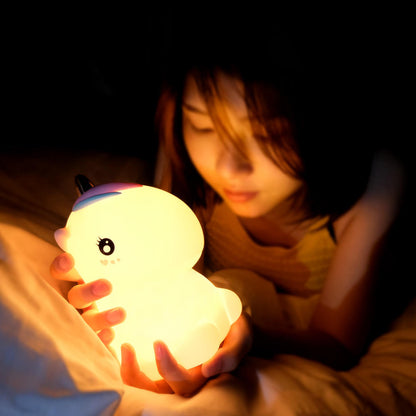 Unico: Adorable Unicorn Silicone LED Night Lamp with 7-Color Breathing Modes & Touch Sensor Control