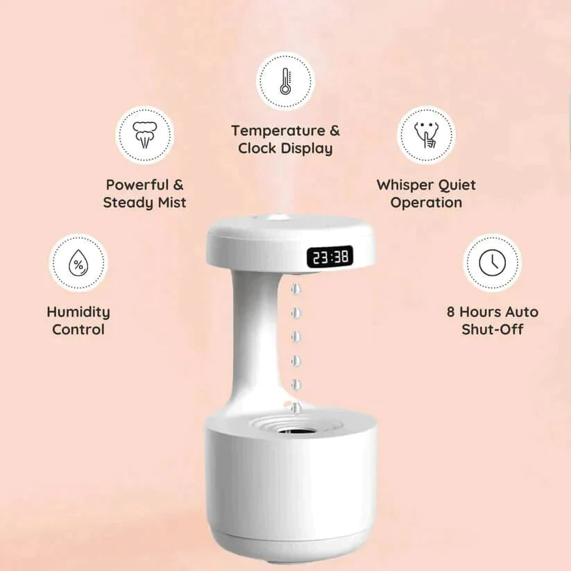 Mirage: The Illusion Anti-Gravity Humidifier with Floating Water Effect, LED Clock Display & Auto Shut-Off (800ml)