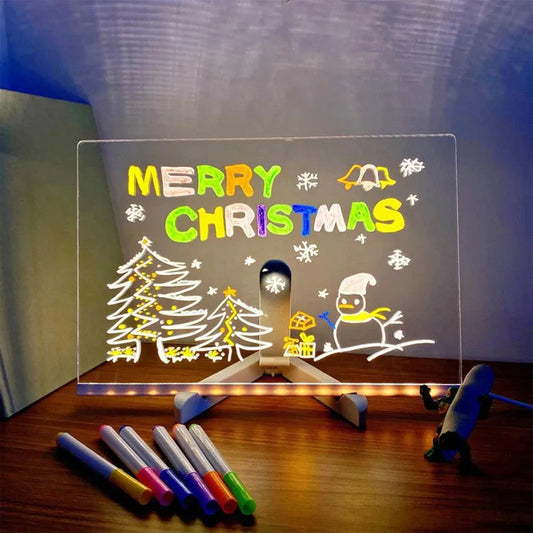 Gleam: LED Message Sketch Board & Night Lamp with Acrylic Dry Erase Surface, Stand & 13 Glow Pens for Home, Office & Gifting
