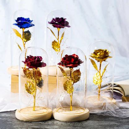 LoveBloom: Forever Glass Rose with Built-in Fairy Lights - Crystal Diamond Cut Rose for Romantic Gifting for Girlfriend & Home Décor