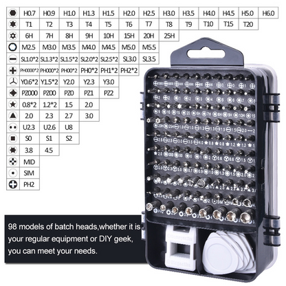 FixPro: 115-in-1 Precision Screwdriver Tool Kit, Magnetic Repair Set for Mobiles, Laptops, Gaming Consoles, Watches, Glasses & DIY Electronics Projects