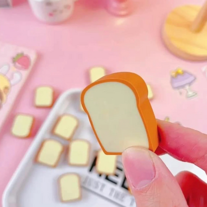 Loaf: 4-Piece Toast Bread Eraser Set – Cute & Fun Stationery for Students & Office Use (Pack of 3)
