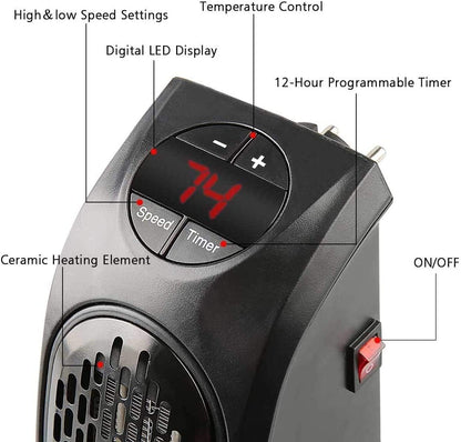 Roomie: Portable 400W Wall Socket Heater with LED Display & Adjustable Temperature Control for Home & Office