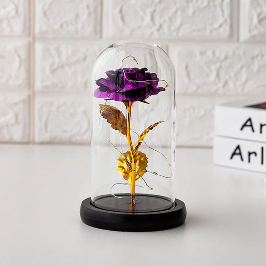 LoveBloom: Forever Glass Rose with Built-in Fairy Lights - Crystal Diamond Cut Rose for Romantic Gifting for Girlfriend & Home Décor